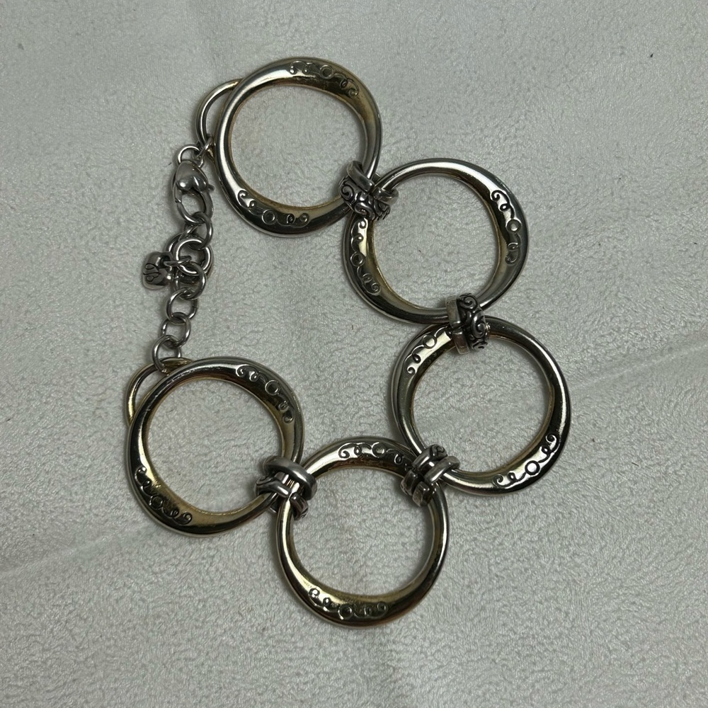 Brighton Covet Large Open Link Bracelet Silver Plated Faded Gold Tone Look 8" - Picture 10 of 12